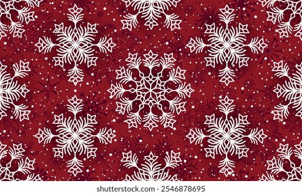 Padrão vermelho escuro de Natal sem emenda do vetor com flocos de neve brancos doodle 