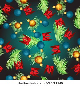 Vector seamless Christmas with fir branches and Christmas balls