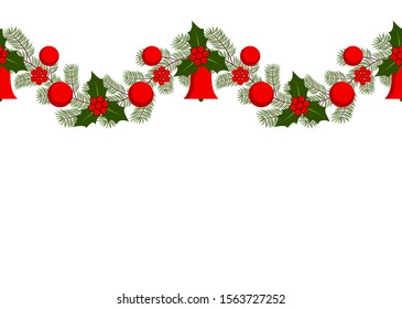 vector seamless christmas garland on white background