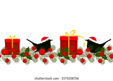 vector seamless christmas garland on white background