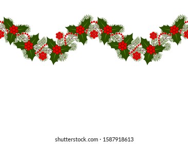 vector seamless christmas garland on white background