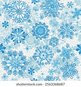 Vector seamless Christmas hand drawn pattern with snowflakes and stars on a white background	
