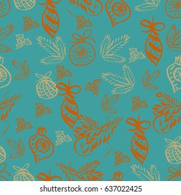 Vector Seamless Christmas hand drawn pattern. Grunge style. For textile or book covers, manufacturing, wallpapers, print, gift wrap.