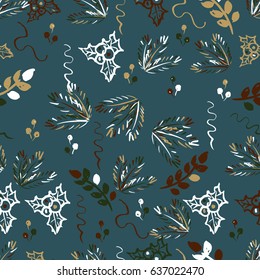 Vector Seamless Christmas hand drawn pattern. Grunge style. For textile or book covers, manufacturing, wallpapers, print, gift wrap.