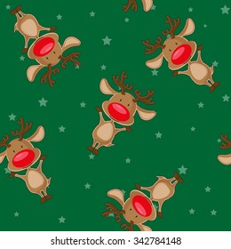Vector seamless christmas holiday background: santa's deer and stars