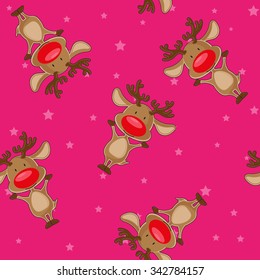 Vector seamless christmas holiday background: santa's deer and stars