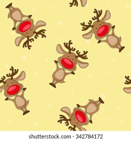 Vector seamless christmas holiday background: santa's deer and stars