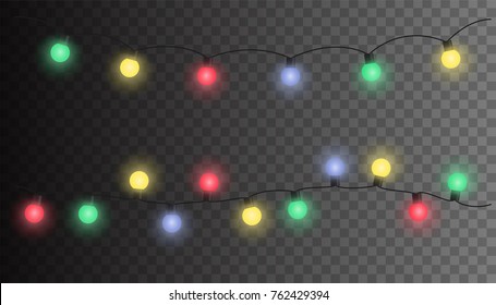 Vector seamless Christmas light set garland isolated on transparent background