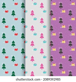 Vector seamless christmas and new year pattern. Illustration with presents and christmas trees. Background for fabric and gift wrap paper design.