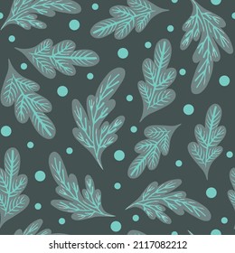 Vector seamless Christmas or New Year ornament for wrapping paper or textile with the image of fir branches. Flat design. Ornament in pastel blue shades.