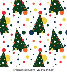 Vector seamless Christmas and New Year patterns. Tree, fir-tree, fir-tree dressing toy chip on a transparent background. Gift wrapping.