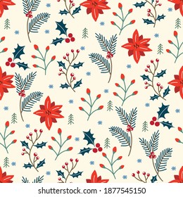 Vector Seamless Christmas and New Year`s pattern. Winter and Christmas elements. Wrap for gifts. Vector illustration. Doodle style.