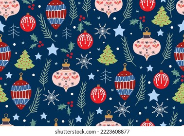 Vector Seamless Christmas and New Year`s pattern. Winter and Christmas elements. Wrap for gifts. Vector illustration. Doodle style.
