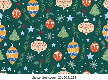 Vector Seamless Christmas and New Year`s pattern. Winter and Christmas elements. Wrap for gifts. Vector illustration. Doodle style.