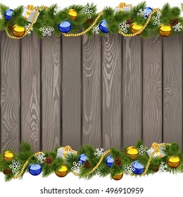 Vector Seamless Christmas Old Board with Golden Beads