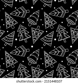 Vector seamless christmas pattern. Abstract Christmas trees white on a black background. Illustration for printing on paper and textiles.