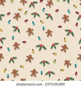 vector Patrón de Navidad sin foco de cerezas y pasteles de Navidad. EPS 10.