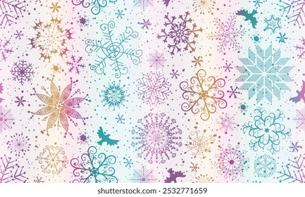Vector seamless christmas pattern with colorful snowflakes  on a white background