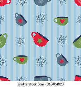 vector seamless christmas pattern with colorful cups. EPS