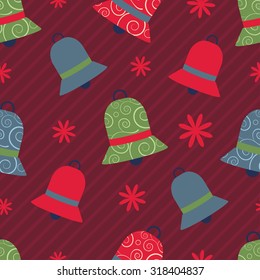 vector seamless christmas pattern with colorful bells. EPS