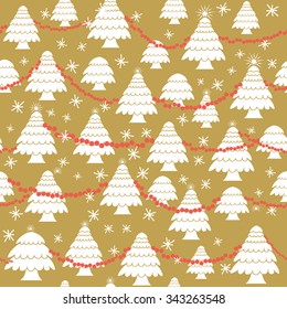 Vector seamless christmas pattern in flat style.  Christmas tree garland ribbon. 