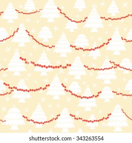 Vector seamless christmas pattern in flat style.  Christmas tree garland ribbon. 
