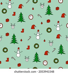 Vector seamless Christmas pattern. Good for wrapping paper texture, posters, winter greeting cards, fashion design print texture.