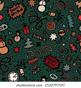 vector seamless christmas pattern on green background