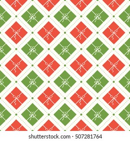 Vector seamless Christmas pattern with red and green gift boxes
