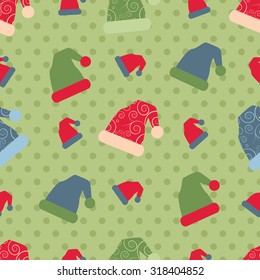 vector seamless christmas pattern with santa hats. EPS