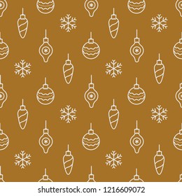 Vector seamless christmas pattern with snowflakes and toys. Holiday background