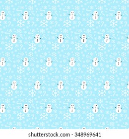 Vector seamless Christmas pattern with snowflakes and snowman
