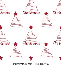 Vector seamless christmas pattern with tree and red stars for fabrics, paper, textile, gift wrap isolated on white background