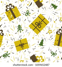 vector seamless christmas pattern with christmas trees and gifts