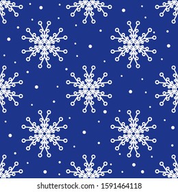 Vector seamless Christmas pattern with white snowflakes isolated on blue background. Can be used for design of gift wrap,textile,blog decoration,banner,poster,website,wallpapers and greeting card