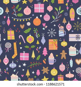 Vector seamless Christmas pattern. Xmas and winter.