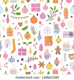 Vector seamless Christmas pattern. Xmas and winter.