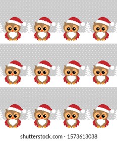 Vector seamless christmas pixel pattern in owls