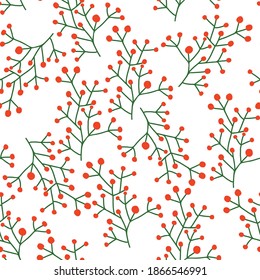 Vector Seamless Christmas Red Berries Pattern Wallpaper Background