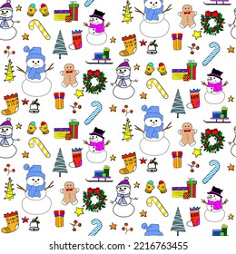 Vector seamless christmas symbol pattern, with stylish snowman