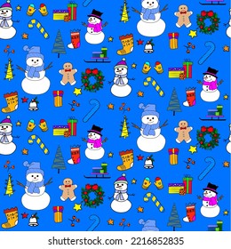 Vector seamless christmas symbol pattern, with stylish snowman