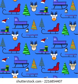 Vector seamless christmas symbol pattern, with stylish sled, tree