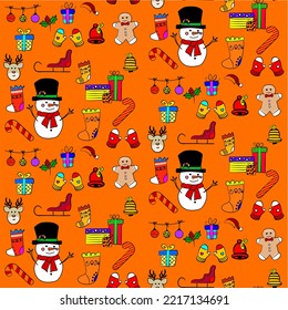 Vector seamless christmas symbol pattern, with stylish snowman, cookies man, gift
