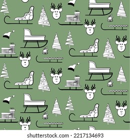 Vector seamless christmas symbol pattern, with stylish sled, tree and deer