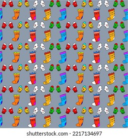 Patrón de símbolo de navidad sin fisuras vectorial, con guante elegante, calcetín