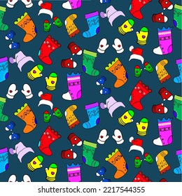 Vector seamless christmas symbol pattern, with stylish glove, sock and hat