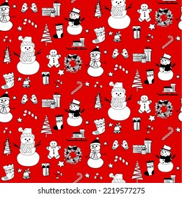 Vector seamless christmas symbol pattern, with stylish snowman, cookies man, gift