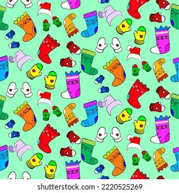 Vector seamless christmas symbol pattern, with stylish glove, sock and hat