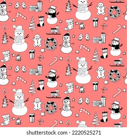 Vector seamless christmas symbol pattern, with stylish snowman, cookies man, gift