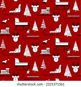 Vector seamless christmas symbol pattern, with stylish sled, tree and deer
